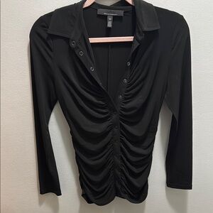 White House Black Market Black Ruched 3/4 Sleeve Blouse